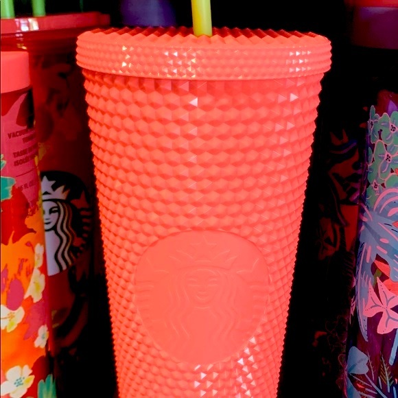 Starbucks Dragon Fruit Studded Cup Bling Neon Coral Tumbler 24oz Venti New 2022 - Picture 10 of 16